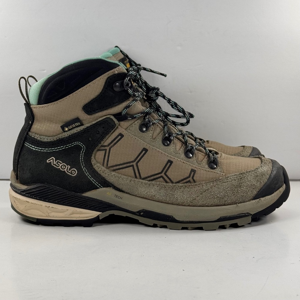 Asolo Gore-Tex Vibram Megagrip Hiking Boots Tan Black Mint Green AS Tech